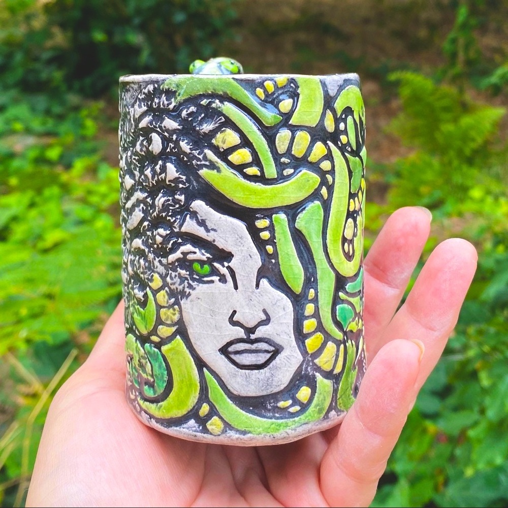 SOLD! One of a kind handmade ceramic mug Medusa, gorgon, snake goddess